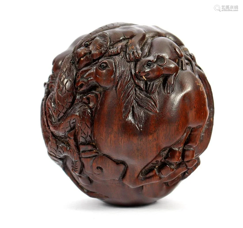 Japanese ball-shaped palmwood Netsuke