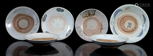 6 earthenware plates with partial glaze