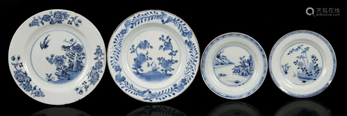 4 various porcelain dishes with blue decoration