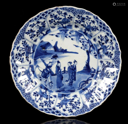 Kangxi porcelain dish with blue and white decoration