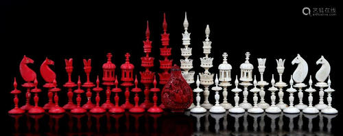 Red / white bone chess pieces