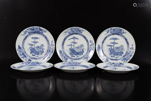 6 Chinese 19th century plates with blue floral