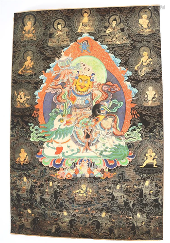 Chinese scroll with rich decoration of many figures,