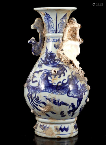 Excavation, porcelain oriental vase with blue