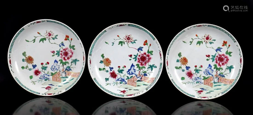 3 Chinese 19th century Famille Verte porcelain plates