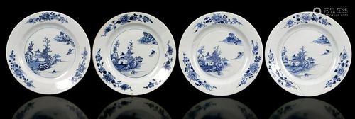 5 porcelain saucers with blue landscape decor, China