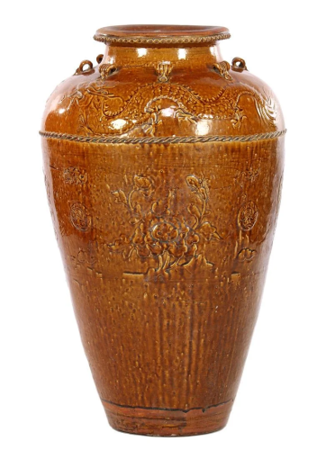Brown glazed earthenware Chinese vase