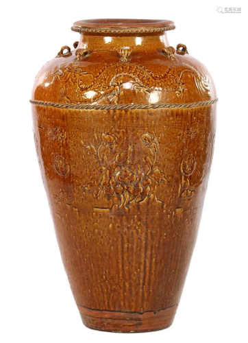 Brown glazed earthenware Chinese vase