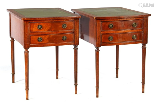 2 walnut veneer tables with 2 drawers