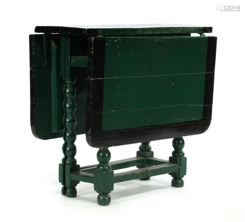 Wooden green with black lacquered table with turned