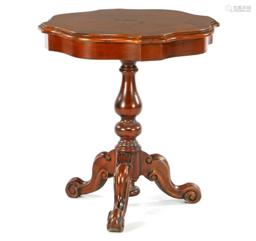 Walnut with burr walnut lamp table on column leg