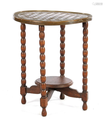 Oak chess table with copper styled top