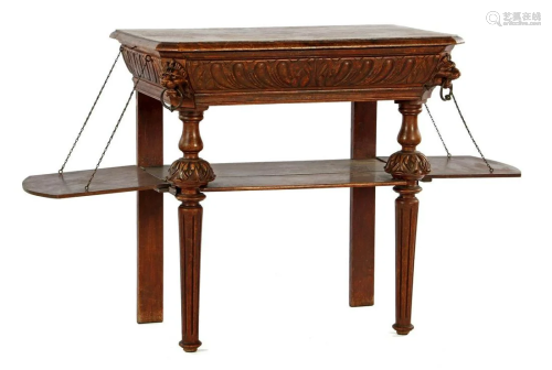 Oak tea or side table with bottom shelf