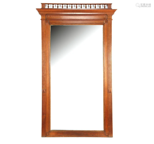 Faceted mirror in oak frame with baluster frame