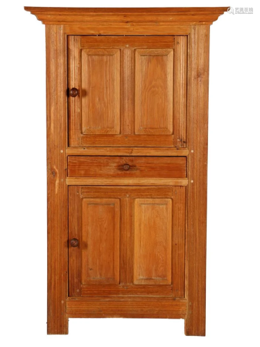 Solid oak cabinet with panels, 2 doors and a drawer