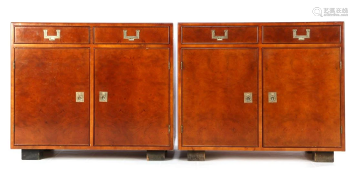 2 walnut veneer 2-door cabinets with 2 drawers