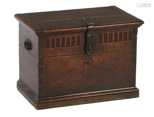 Antique oak box with wrought iron beaten