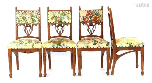 4 oak Jugenstil dining room chairs