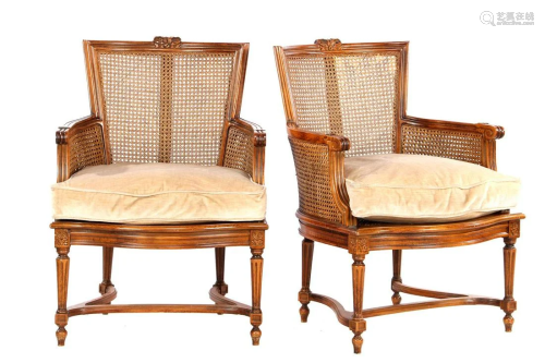 2 walnut Louis Seize style armchairs