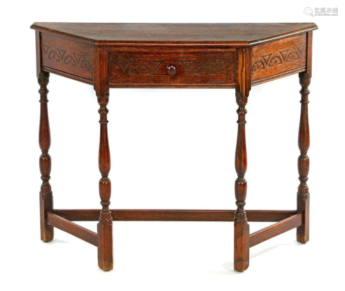 Oak wall table with drawer with carved dÃ©cor