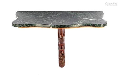 Walnut wall console with green marble top