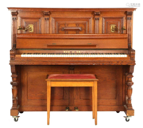 Neumeyer piano in oak cabinet