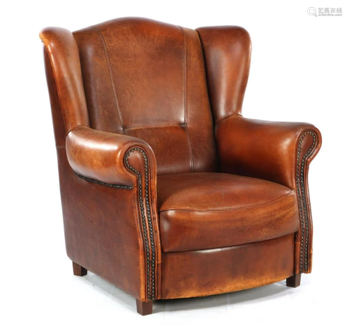English sheep leather wingback chair