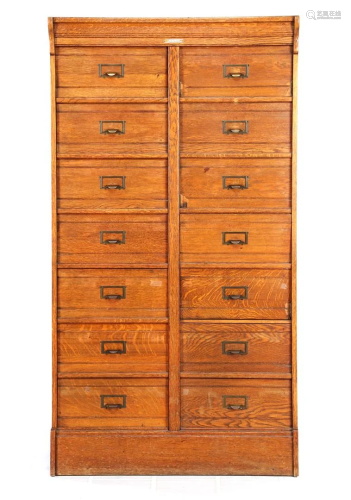 Oak filing cabinet with 14 flaps