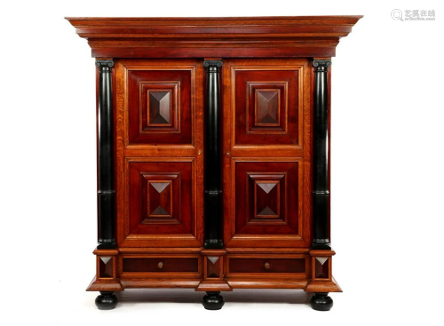 Oak rosewood 2-door cupboard with 2 drawers