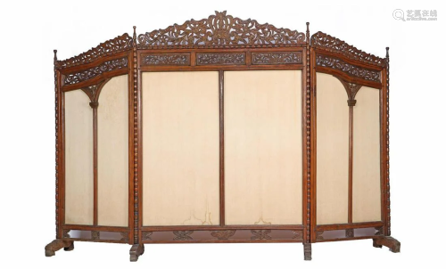 Oriental wooden 3-part folding screen