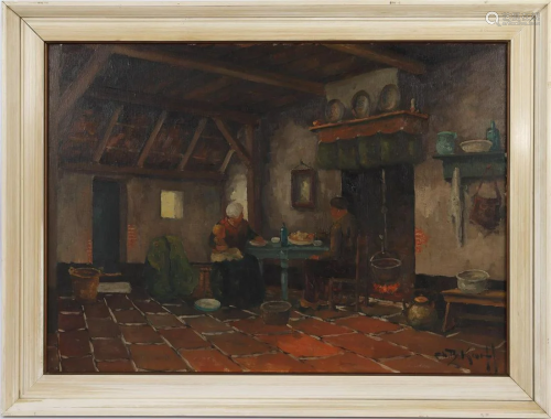 Signed Korff, Interior with man and woman
