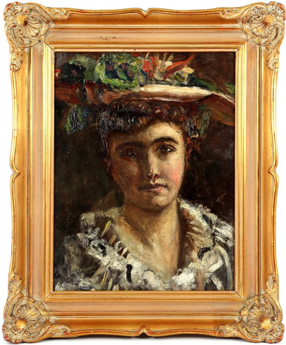 Unclearly signed, Posing lady with hat