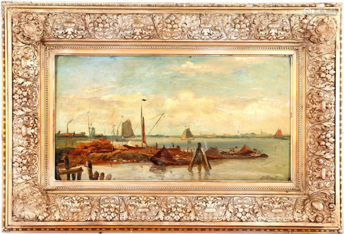 Unclearly signed, Landschp with pier