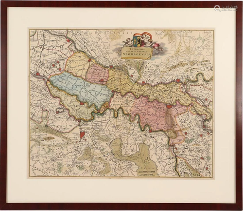 Framed topographical colored map