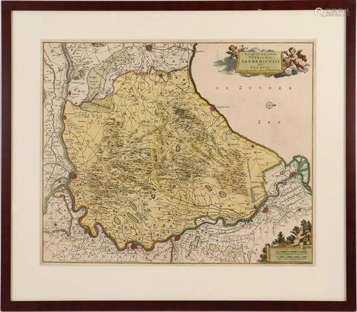 Framed colored map of Ducatus Gelriae