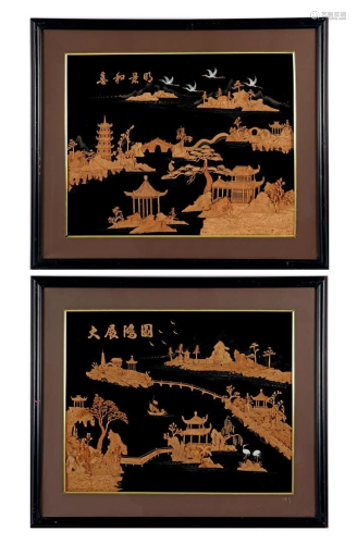 2 Chinese wall decorations with scenes