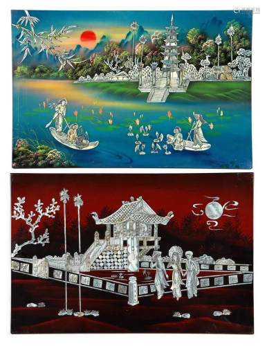2 Oriental lacquer panels