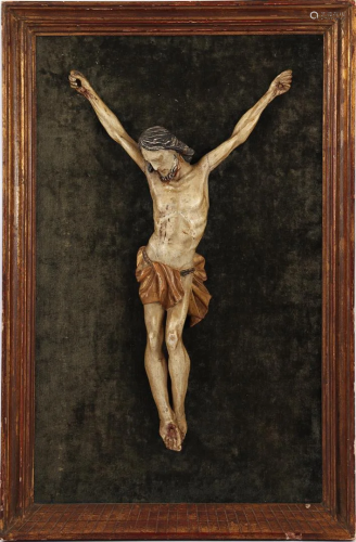 Antique wooden polychrome colored Corpus Christi