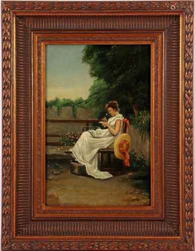 Unclearly signed, young lady in landscape