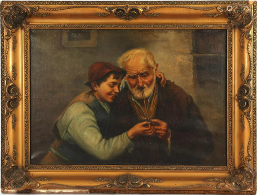 Anonymous, old man with pipe and boy