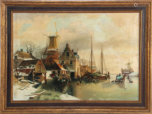 Signed Piet Akkerman, Dutch winter landscape