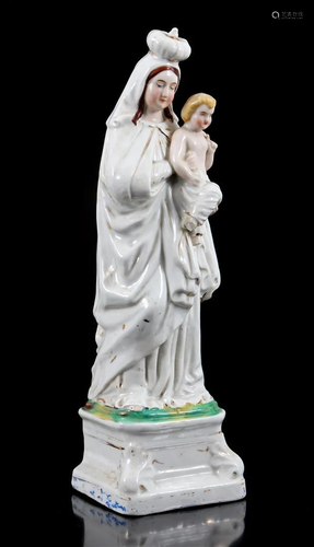 Porcelain sculpture group of Madonna and child