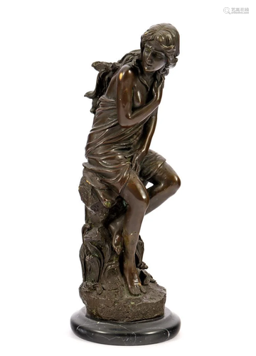 Anonymous, woman on rock, bronz on marble base