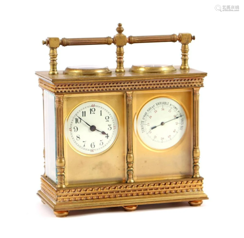 French double travel clock and barometer