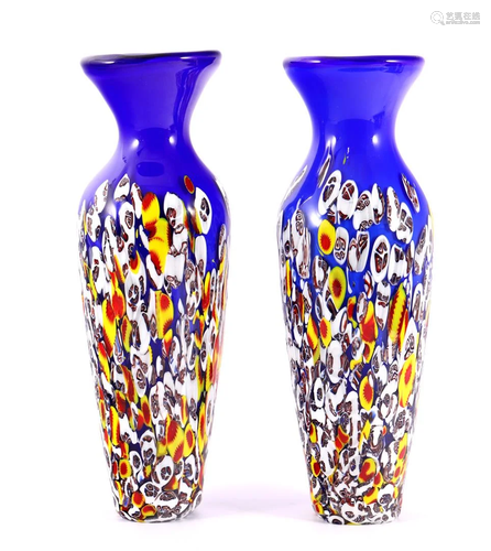 2 millefiori glass vases