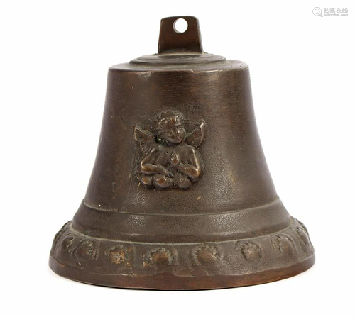 Early 18th century bronze bell with cherub