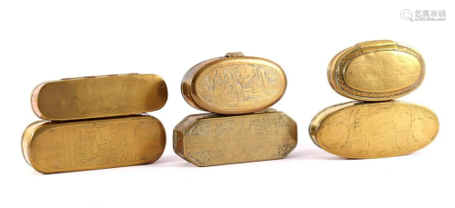 6 copper tobacco boxes with engraved decoration