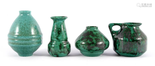 3 Eskaf pottery vases with green / black spotted decor