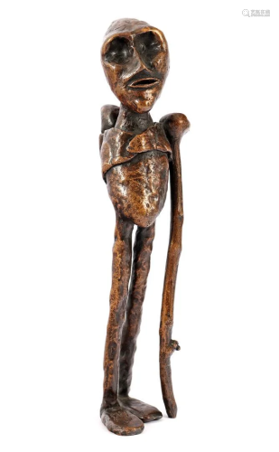 Monogram YH, bronze sculpture of figure with walking