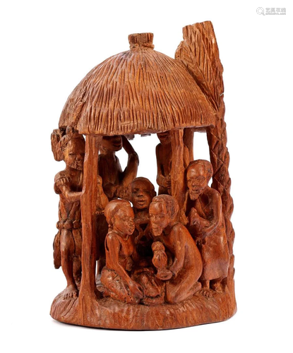 African wooden bombarded Nativity scene